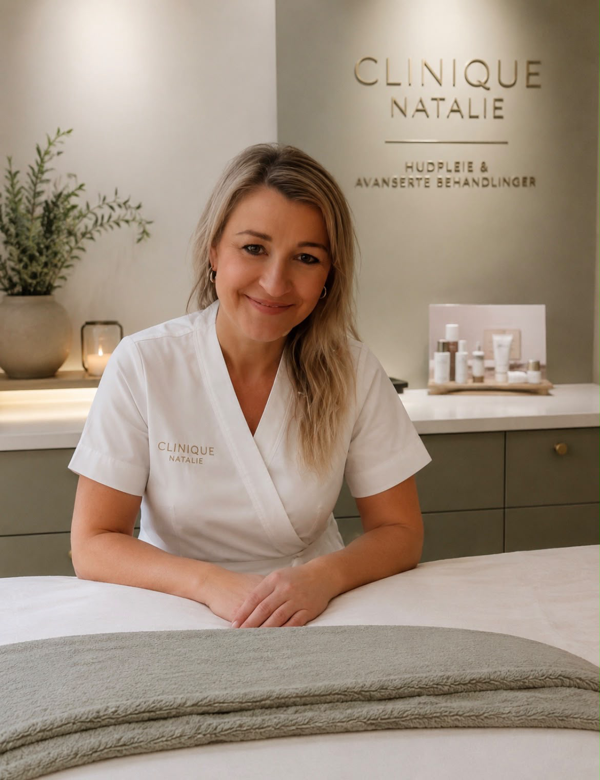 Natalie i behandlingsrommet hos Clinique Natalie i Kragerø
